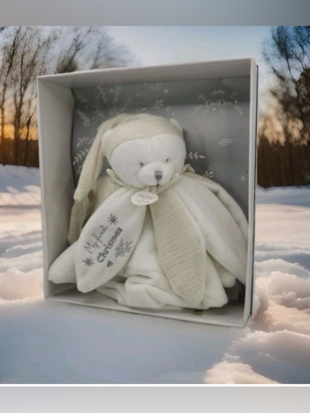 NIB! DouDou Et Compagnie Teddy Bear "My First Christmas" Soft Lovey Blanket